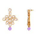 Etnico Rhodium Plated 5 Layer Faux Mother-of-pearl and Kundan Rani Haar Necklace Jewellery Set with Earrings for Women (IJ350Z) (Purple)