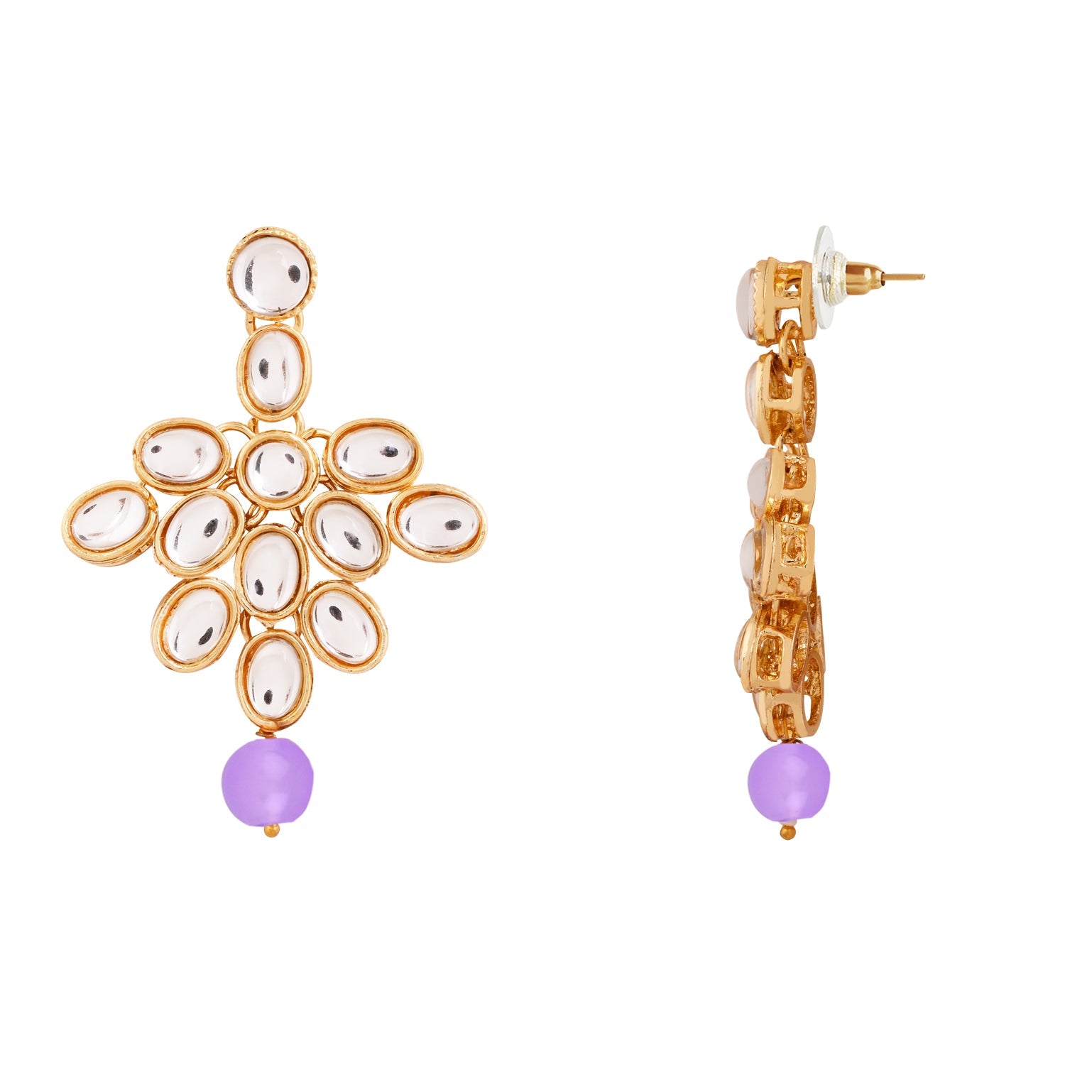 Etnico Rhodium Plated 5 Layer Faux Mother-of-pearl and Kundan Rani Haar Necklace Jewellery Set with Earrings for Women (IJ350Z) (Purple)