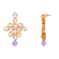 Etnico Rhodium Plated 5 Layer Faux Mother-of-pearl and Kundan Rani Haar Necklace Jewellery Set with Earrings for Women (IJ350Z) (Purple)