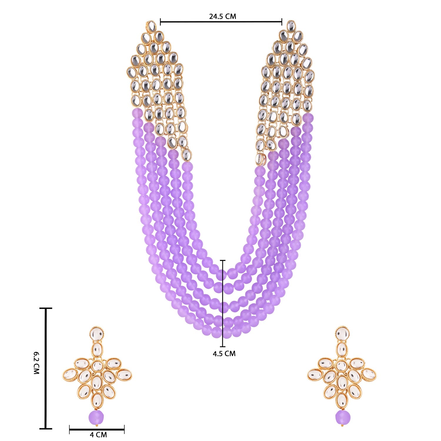 Etnico Rhodium Plated 5 Layer Faux Mother-of-pearl and Kundan Rani Haar Necklace Jewellery Set with Earrings for Women (IJ350Z) (Purple)