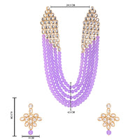 Etnico Rhodium Plated 5 Layer Faux Mother-of-pearl and Kundan Rani Haar Necklace Jewellery Set with Earrings for Women (IJ350Z) (Purple)