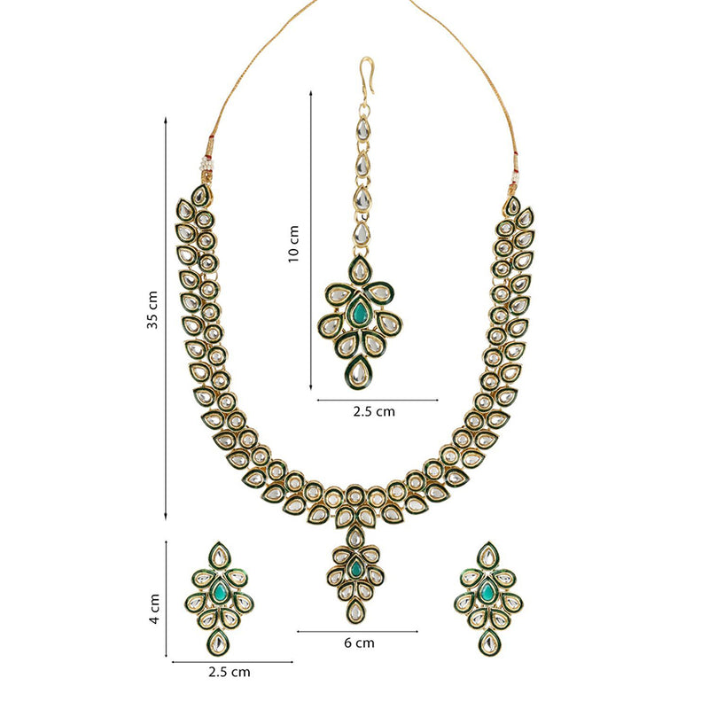 Etnico Gold Plated Traditional Necklace Jewellery Set with Earrings & Maang Tikka for Women (IJ356G)