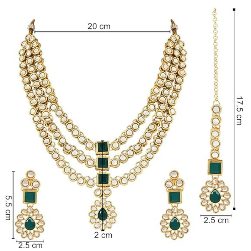 Etnico 18K Gold Plated Traditional Kundan Necklace Jewellery Set with Earrings & Maang Tikka for Women And Girls (IJ357G)