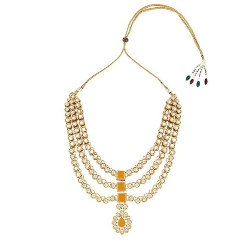 Etnico 18K Gold Plated Traditional Kundan Necklace Jewellery Set with Earrings & Maang Tikka for Women And Girls (IJ357Y)