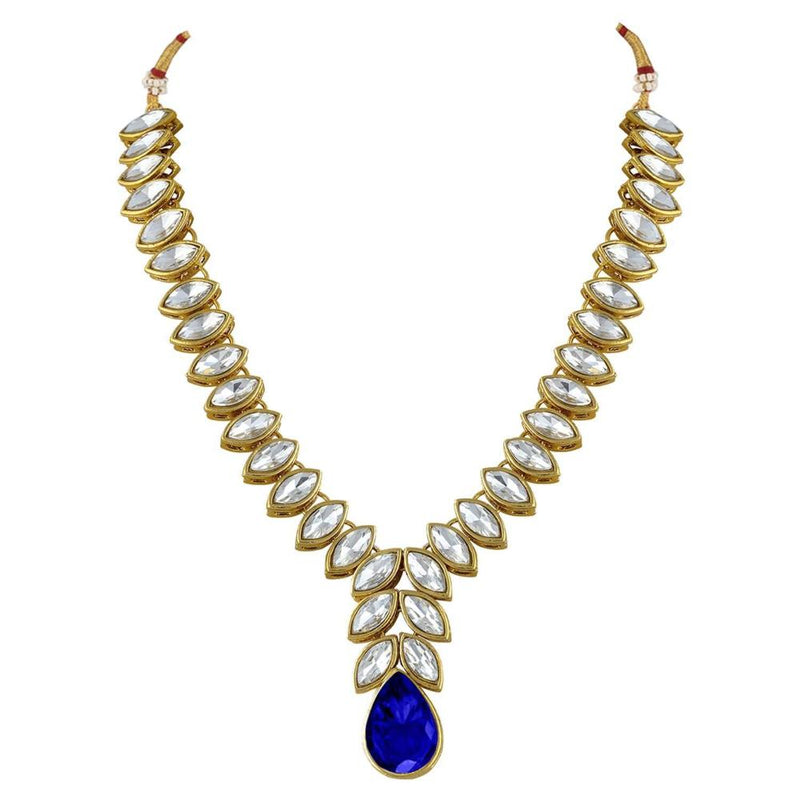 Etnico Gold Plated Traditional Blue Stone Studded Necklace Jewellery Set with Dangle Earrings For Women and Girls (IJ364Bl)