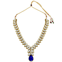 Etnico Gold Plated Traditional Blue Stone Studded Necklace Jewellery Set with Dangle Earrings For Women and Girls (IJ364Bl)