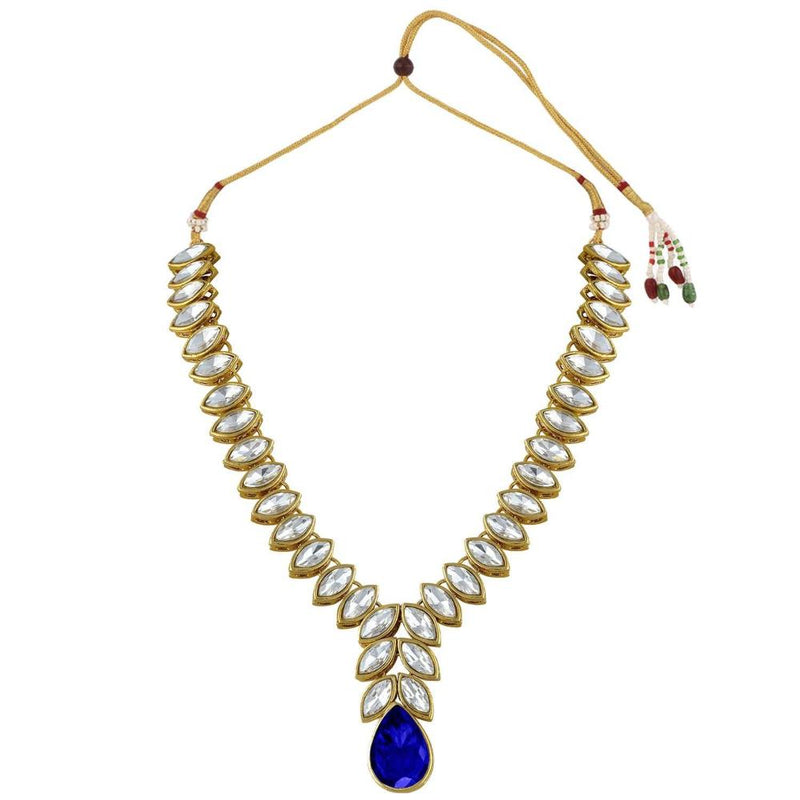 Etnico Gold Plated Traditional Blue Stone Studded Necklace Jewellery Set with Dangle Earrings For Women and Girls (IJ364Bl)