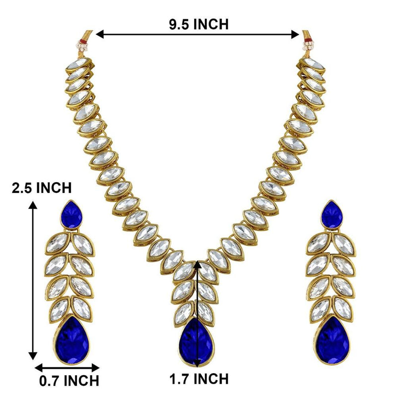 Etnico Gold Plated Traditional Blue Stone Studded Necklace Jewellery Set with Dangle Earrings For Women and Girls (IJ364Bl)