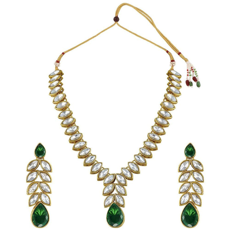 Etnico Gold Plated Traditional Blue Stone Studded Necklace Jewellery Set with Dangle Earrings For Women and Girls (IJ364G)