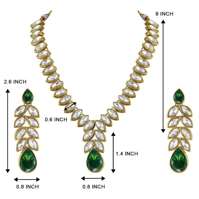 Etnico Gold Plated Traditional Blue Stone Studded Necklace Jewellery Set with Dangle Earrings For Women and Girls (IJ364G)