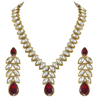 Etnico Gold Plated Traditional Blue Stone Studded Necklace Jewellery Set with Dangle Earrings For Women and Girls (IJ364M)
