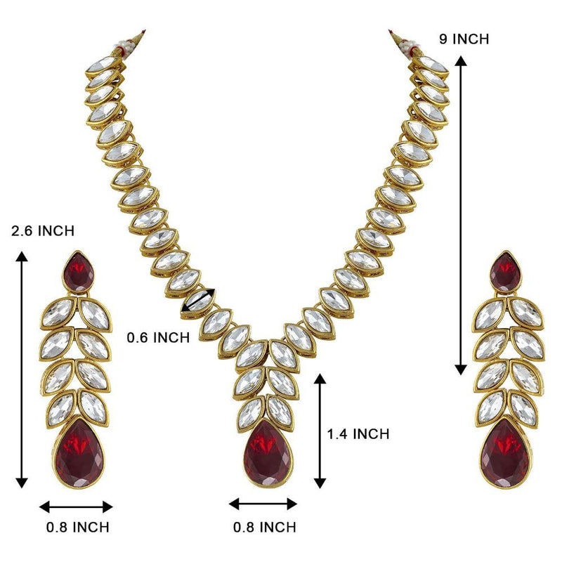 Etnico Gold Plated Traditional Blue Stone Studded Necklace Jewellery Set with Dangle Earrings For Women and Girls (IJ364M)