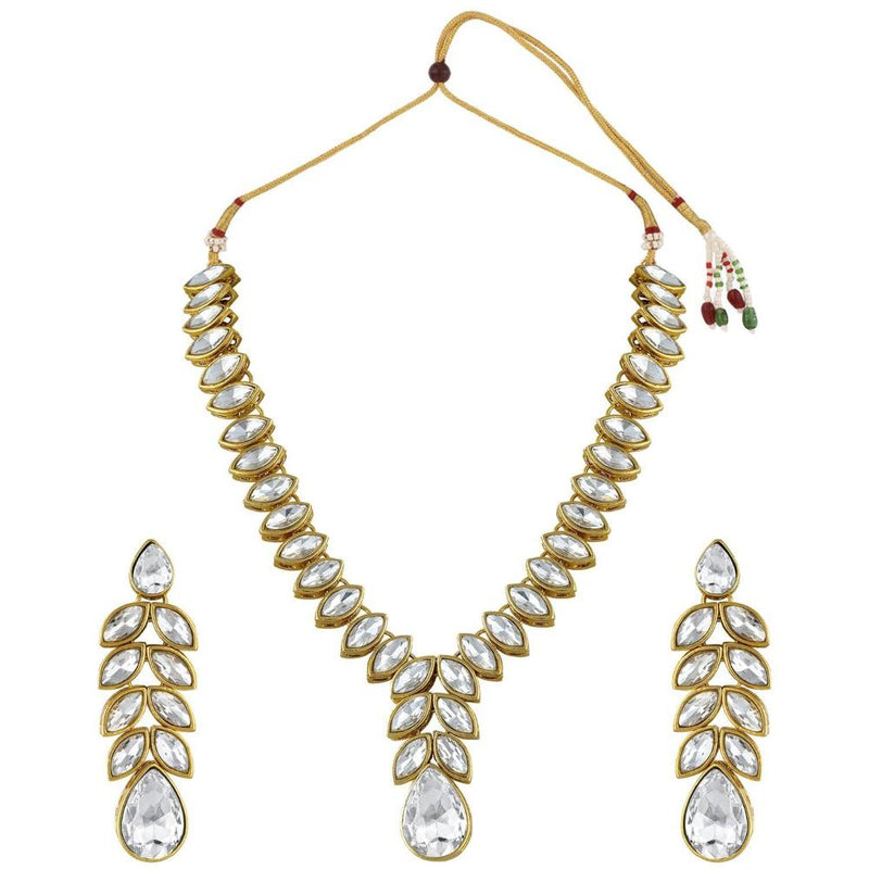 Etnico Gold Plated Traditional Blue Stone Studded Necklace Jewellery Set with Dangle Earrings For Women and Girls (IJ364W)