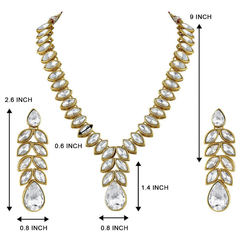 Etnico Gold Plated Traditional Blue Stone Studded Necklace Jewellery Set with Dangle Earrings For Women and Girls (IJ364W)