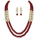 Etnico Gold Plated Traditional Stunning White Stone Studded Layered Pearl Necklace Jewellery Set with Earrings For Women and Girls (IJ365M)