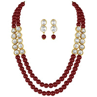 Etnico Gold Plated Traditional Stunning White Stone Studded Layered Pearl Necklace Jewellery Set with Earrings For Women and Girls (IJ365M)