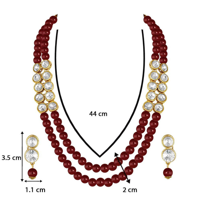 Etnico Gold Plated Traditional Stunning White Stone Studded Layered Pearl Necklace Jewellery Set with Earrings For Women and Girls (IJ365M)