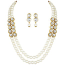 Etnico Gold Plated Traditional Stunning White Stone Studded Layered Pearl Necklace Jewellery Set with Earrings For Women and Girls (IJ365W)