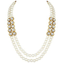 Etnico Gold Plated Traditional Stunning White Stone Studded Layered Pearl Necklace Jewellery Set with Earrings For Women and Girls (IJ365W)