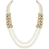 Etnico Gold Plated Traditional Stunning White Stone Studded Layered Pearl Necklace Jewellery Set with Earrings For Women and Girls (IJ365W)