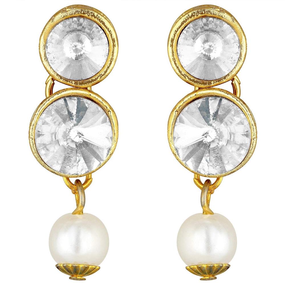Etnico Gold Plated Traditional Stunning White Stone Studded Layered Pearl Necklace Jewellery Set with Earrings For Women and Girls (IJ365W)