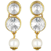 Etnico Gold Plated Traditional Stunning White Stone Studded Layered Pearl Necklace Jewellery Set with Earrings For Women and Girls (IJ365W)