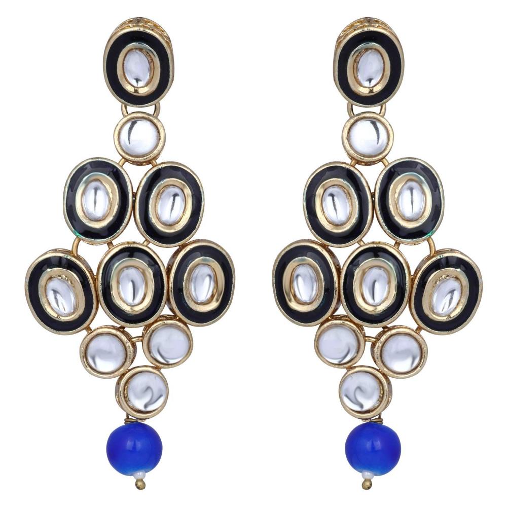 Etnico Gold Plated Traditional Stunning Maroon Meenakari Kundan Studded Pearl Necklace Jewellery Set with Earrings For Women and Girls (IJ366Bl)
