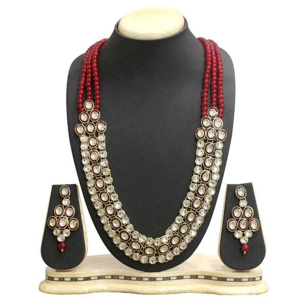 Etnico Gold Plated Traditional Stunning Maroon Meenakari Kundan Studded Pearl Necklace Jewellery Set with Earrings For Women and Girls (IJ366M)