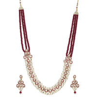 Etnico Gold Plated Traditional Stunning Maroon Meenakari Kundan Studded Pearl Necklace Jewellery Set with Earrings For Women and Girls (IJ366M)