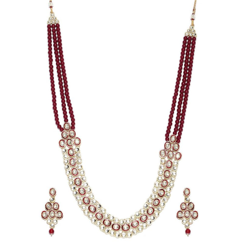 Etnico Gold Plated Traditional Stunning Maroon Meenakari Kundan Studded Pearl Necklace Jewellery Set with Earrings For Women and Girls (IJ366M)