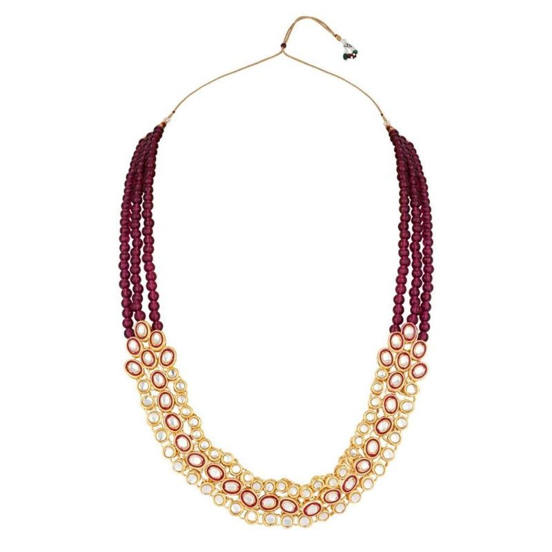 Etnico Gold Plated Traditional Stunning Maroon Meenakari Kundan Studded Pearl Necklace Jewellery Set with Earrings For Women and Girls (IJ366) (Wine)