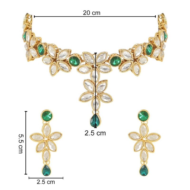 Etnico Gold Plated Traditional Floral Design Kundan Studed Necklace Jewellery Set with Earrings for Women And Girls (IJ367G)