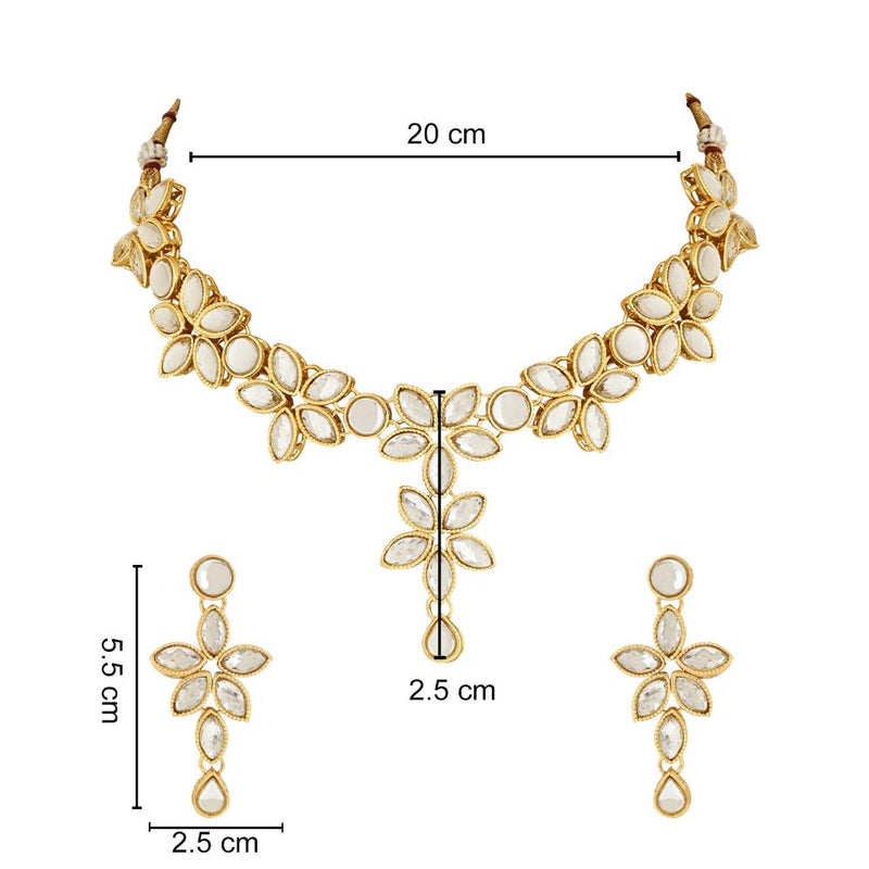 Etnico Gold Plated Traditional Floral Design Kundan Studed Necklace Jewellery Set with Earrings for Women And Girls (IJ367W)
