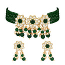 Etnico Gold Plated Traditional Kundan & Pearls Choker Necklace Jewellery Set with Earrings for Women And Girls (IJ368G)