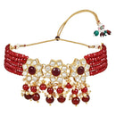 Etnico Gold Plated Traditional Kundan & Pearls Choker Necklace Jewellery Set with Earrings for Women/Girls (IJ368M)