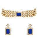 Etnico Gold Plated Traditional Handcrafted Stone Kundan Studded Choker Necklace Jewellery Set With Earrings For Women And Girls (IJ369BL)