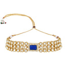 Etnico Gold Plated Traditional Handcrafted Stone Kundan Studded Choker Necklace Jewellery Set With Earrings For Women And Girls (IJ369BL)