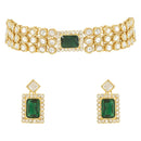 Etnico Gold Plated Traditional Handcrafted Stone Kundan Studded Choker Necklace Jewellery With Earrings Set For Women/Girls (IJ369G)