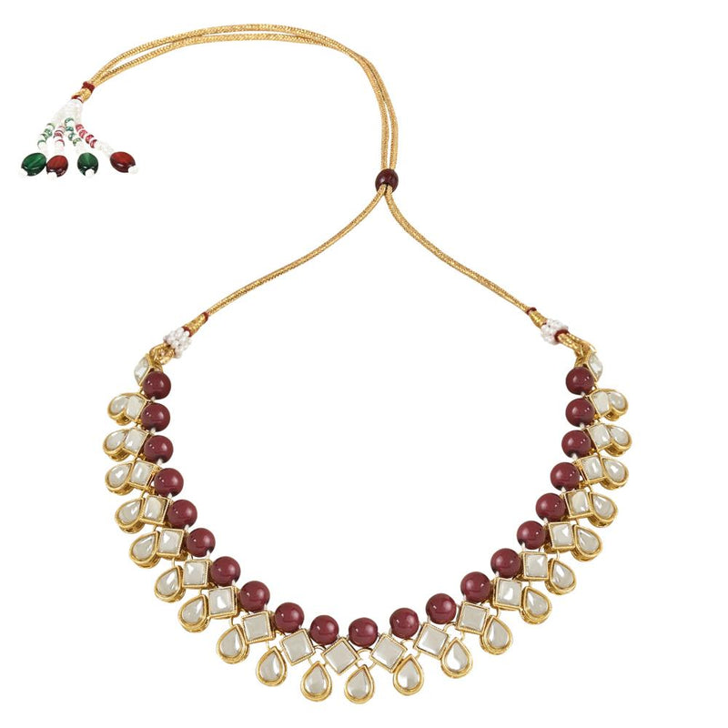 Etnico Gold Plated Traditional Kundan & Pearls Choker Necklace Jewellery Set with Earrings for Women and Girls (IJ370M)