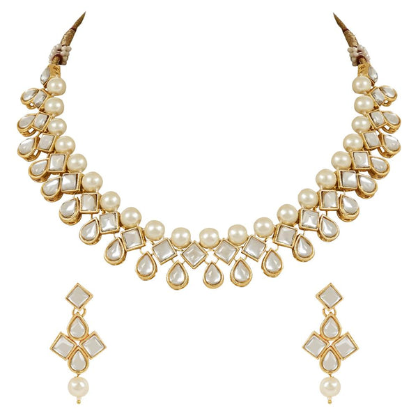 Etnico Gold Plated Traditional Kundan & Pearls Choker Necklace Jewellery Set with Earrings for Women and Girls (IJ370W)