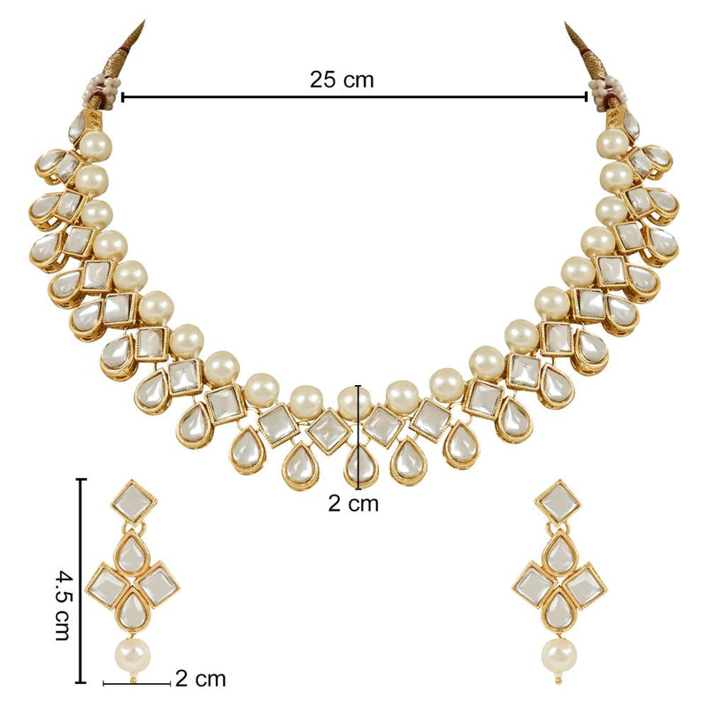 Etnico Gold Plated Traditional Kundan & Pearls Choker Necklace Jewellery Set with Earrings for Women and Girls (IJ370W)