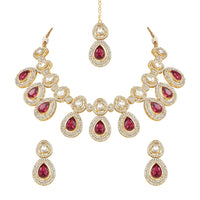 Etnico Gold Plated Traditional Kundan & Stone Studded Choker Necklace Jewellery Set with Earrings & Maang Tikka for Women And Girls (IJ371Q)