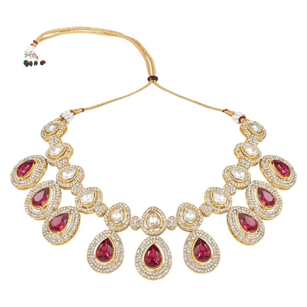 Etnico Gold Plated Traditional Kundan & Stone Studded Choker Necklace Jewellery Set with Earrings & Maang Tikka for Women And Girls (IJ371Q)
