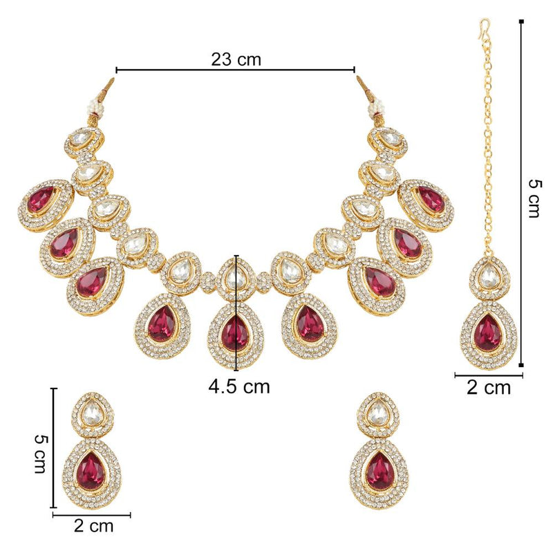 Etnico Gold Plated Traditional Kundan & Stone Studded Choker Necklace Jewellery Set with Earrings & Maang Tikka for Women And Girls (IJ371Q)