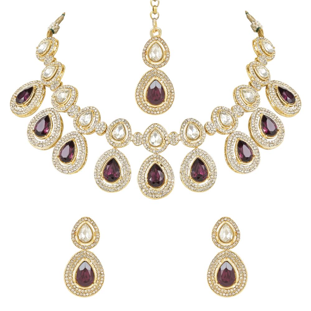 Etnico Gold Plated Traditional Kundan & Stone Studded Choker Necklace Jewellery With Earrings Set for Women/Girls (IJ371Wi)