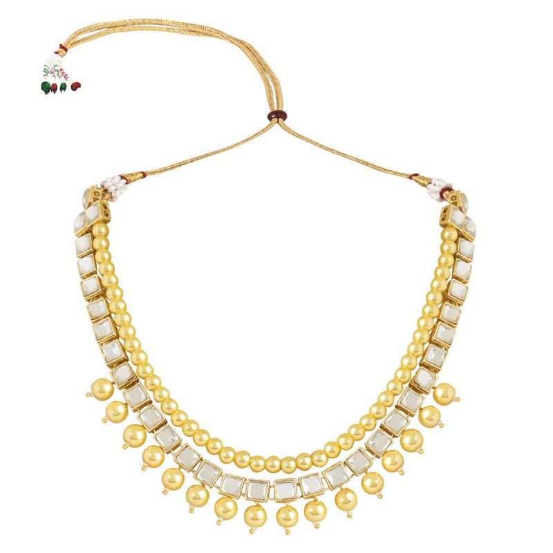 Etnico Gold Plated Traditional Kundan Studed Pearls Choker Necklace Jewellery Set with Earrings for Women and Girls (IJ373FL)