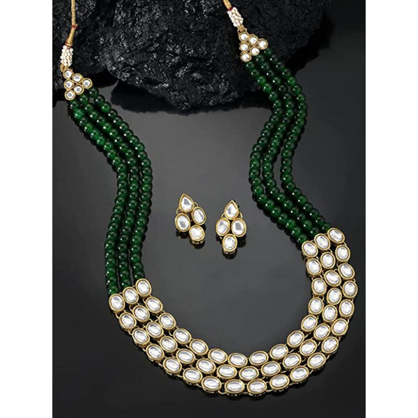 Etnico Gold Plated Traditional Stunning White Kundan Studded Layered Pearl Necklace Jewellery Set with Earrings For Women/Girls (IJ376G)