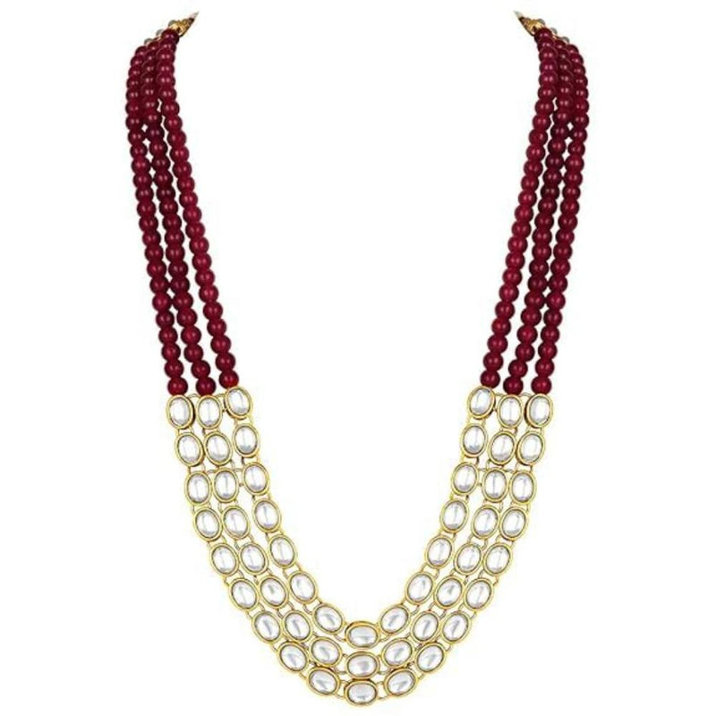 Etnico Gold Plated Traditional Stunning White Kundan Studded Layered Pearl Necklace Jewellery Set with Earrings For Women/Girls (IJ376) (Maroon)