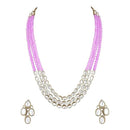 Etnico Gold Plated Traditional Kundan & Pearl Long Necklace with Earrings Set For Women(IJ376Pu)