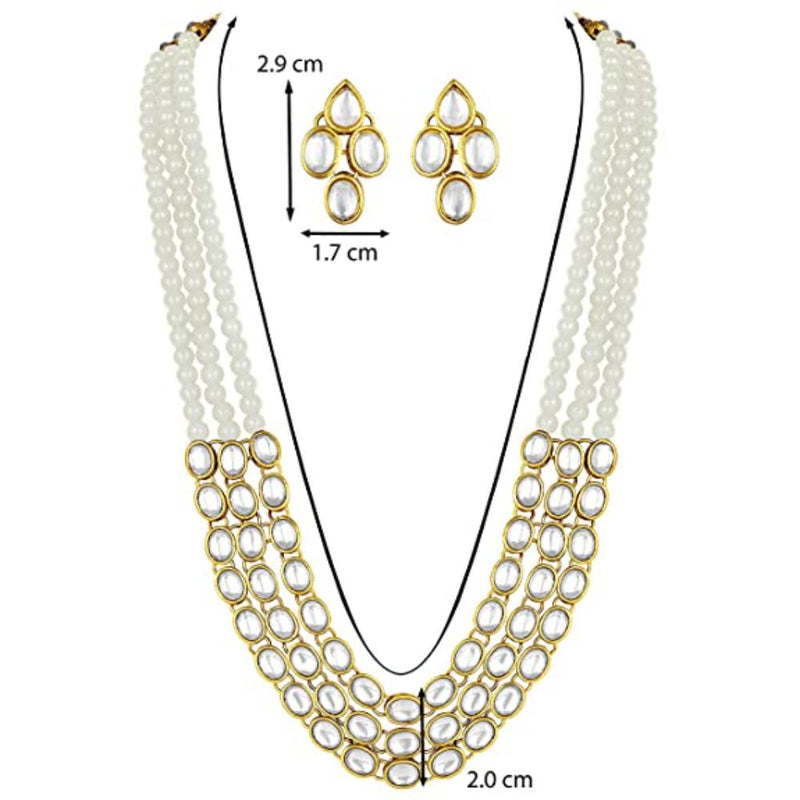 Etnico Gold Plated Traditional Stunning White Kundan Studded Layered Pearl Necklace Jewellery Set with Earrings For Women/Girls (IJ376W)